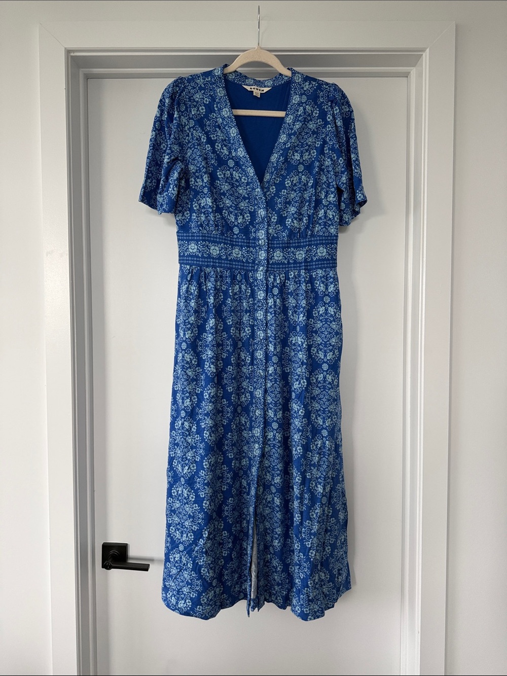 Boden Blue Floral V-Neck Midi Dress